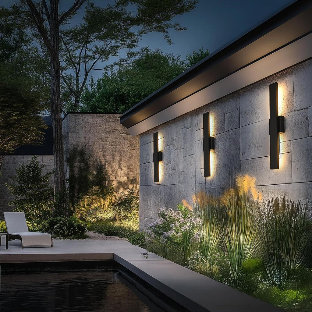 23.6inch Long Outdoor Modern LED Wall Light, 24W Waterproof IP65 Warm White Led Wall Mount Lighting Fixture Black