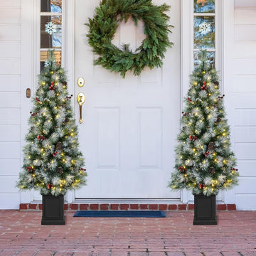 2PK 5ft Pre-Lit Christmas Tree with 150 Warm White Lights,Potted Artificial Christmas Tree w/286 Pine Needle&PVC