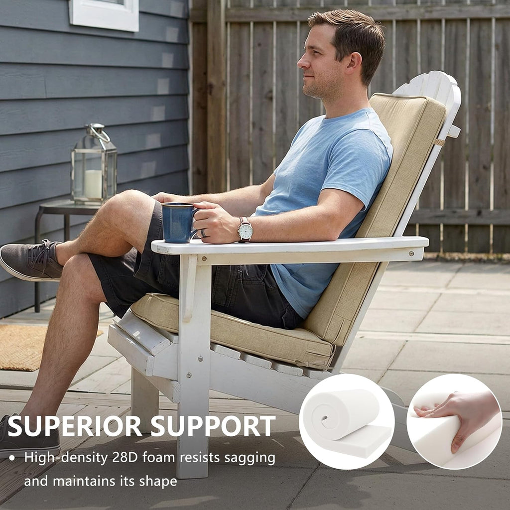 Adirondack Chair Cushions Set of 2 - Removable Covers, Water-Repellent & Fade-Resistant Faux Linen, Securing Straps
