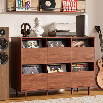 47.2" Large Record Player Stand, Vinyl Record Storage Cabinet, Brown