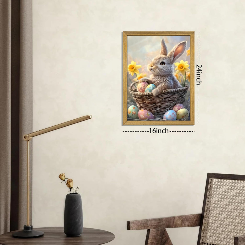 Easter Bunny Wall Art, Cute Rabbit Canvas Wall Decor Painting, Easter Eggs Poster Print Picture, Spring Farmhouse