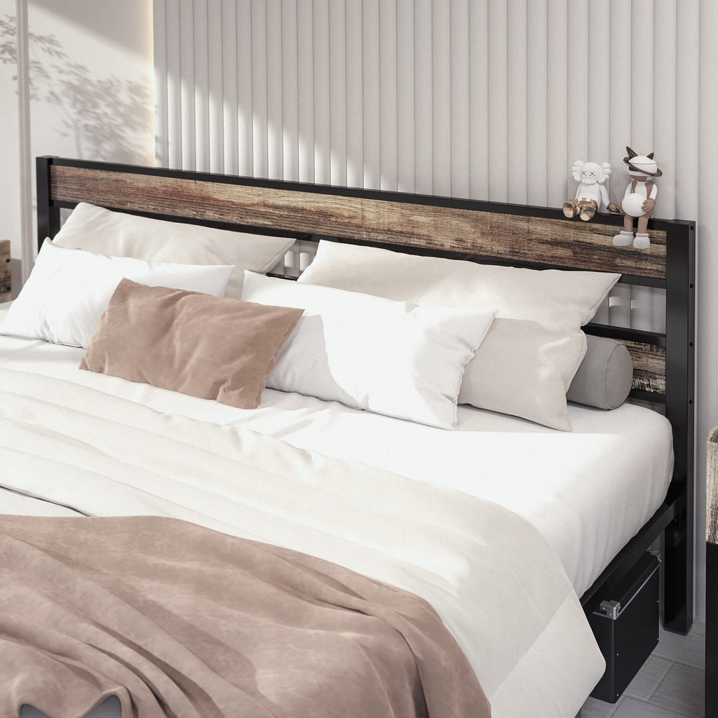 California King Bed Frame wtih Headboard, Rustic Brown
