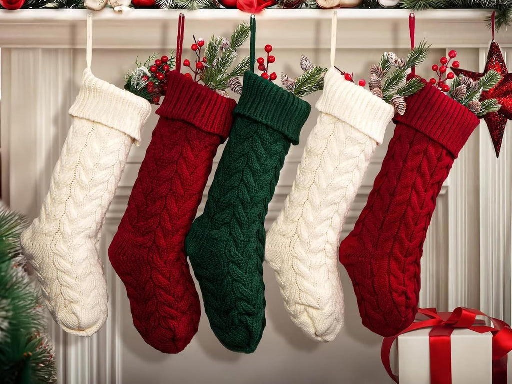 Inch Christmas Stockings, 6 Pack Large Cable Knit Xmas Decor - Set of 6