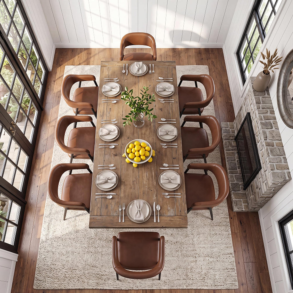 Modern Dining Room Arm Chairs Set of 6, Retro Faux Leather Upholstered Barrel Dining Chairs with Arms Mid-Century