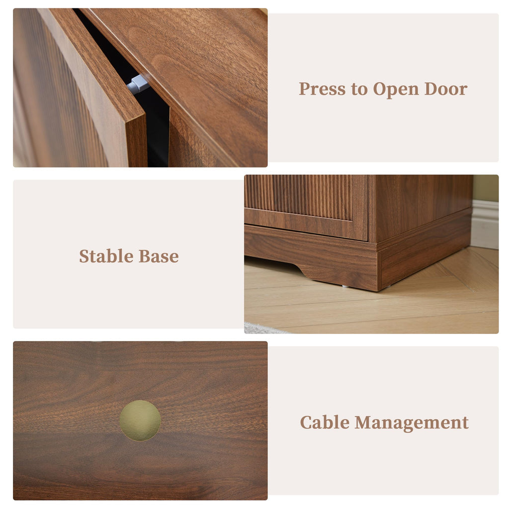 Walnut 124.4" TV Stand for TVs up to 100 Inches Fluted & Arched Doors