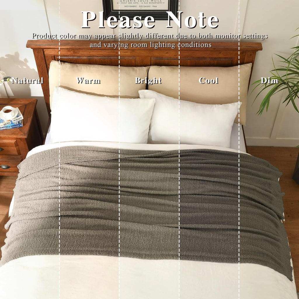 Taupe Throw Blanket for Bed, Super Soft Knit Boucle Blankets, Cozy Fleece Fuzzy Fluffy Plush Chenille Throws Blanket