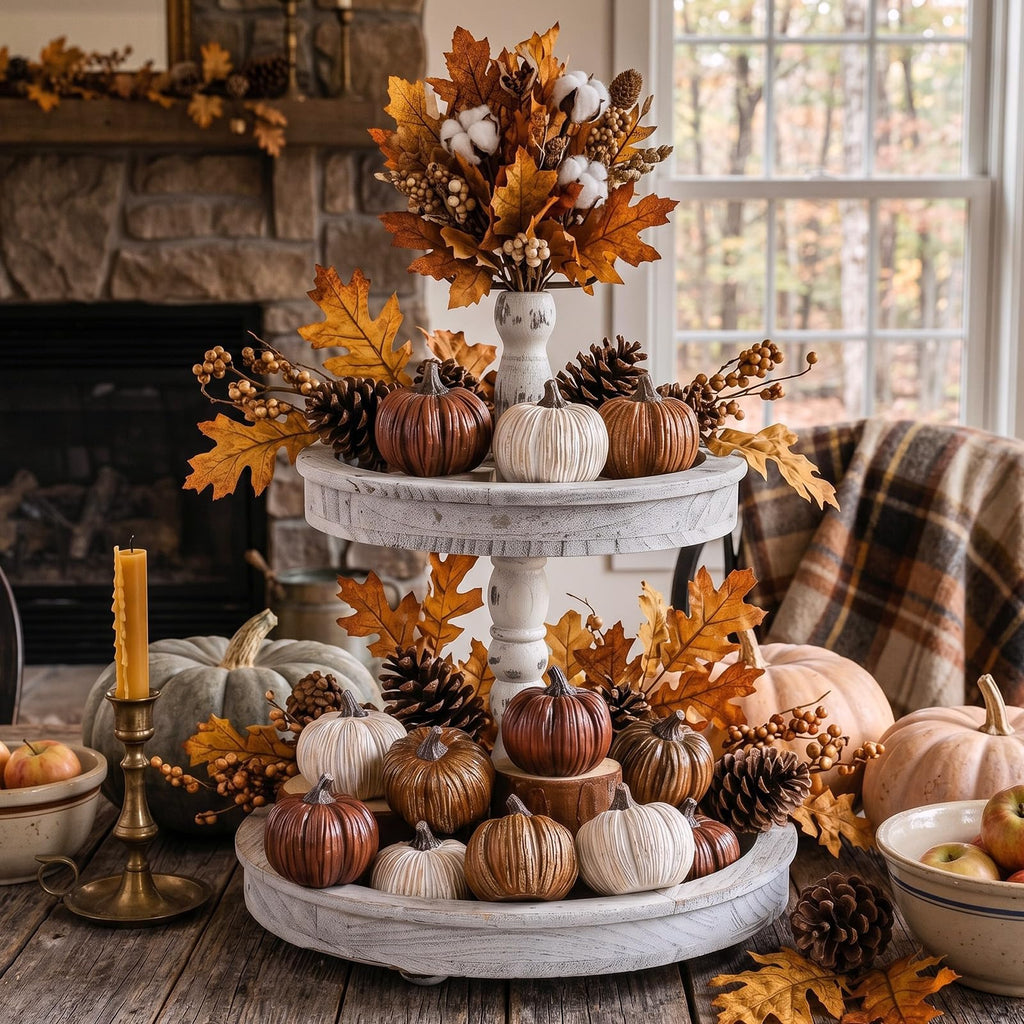 12 Pcs Brown Rustic Fall Pumpkin Decor Resin Pumpkins for Thanksgiving Decorations Farmhouse Decorative Pumpkins