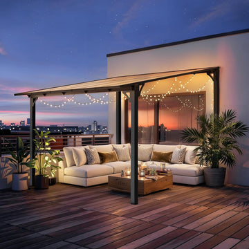10x10FT Wall Mounted Gazebo, Hardtop Lean to Gazebo with Aluminum Frame & UV Resistant Polycarbonate Roof