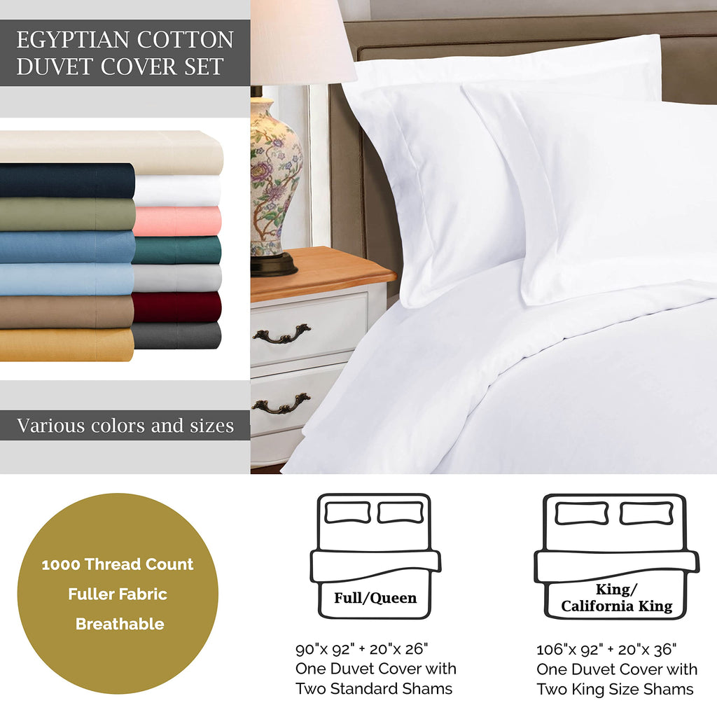 Egyptian Cotton 1000 Thread Count Duvet Cover Set, Bed Covers, Includes 1 Duvet Cover with Button Closure, 2 Pillow