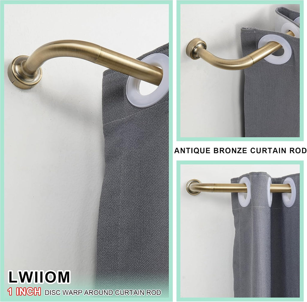 Antique Bronze Curtain Rod - 28-56" with 1" Diameter Discs, Adjustable Room Darkening Curtain Rod with Aluminum