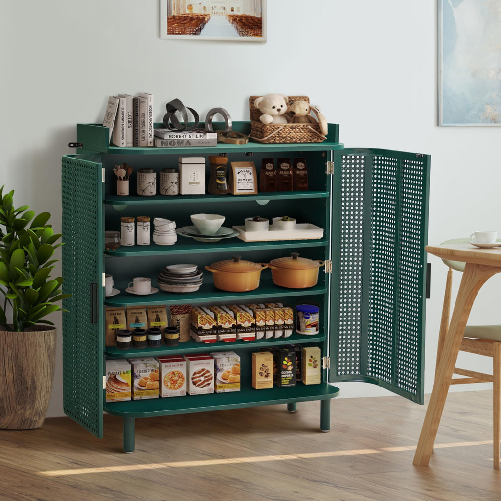 Shoe Cabinet, 5 Tier Boho Wooden Shoe Storage Organizer Cabinet with Adjustable Shelves, Shoes Rack with Iron Rattan