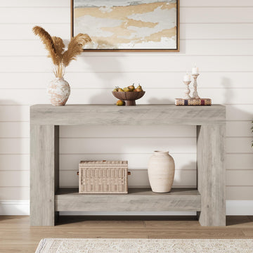 47" Farmhouse 2-Tier Console Table, Grey