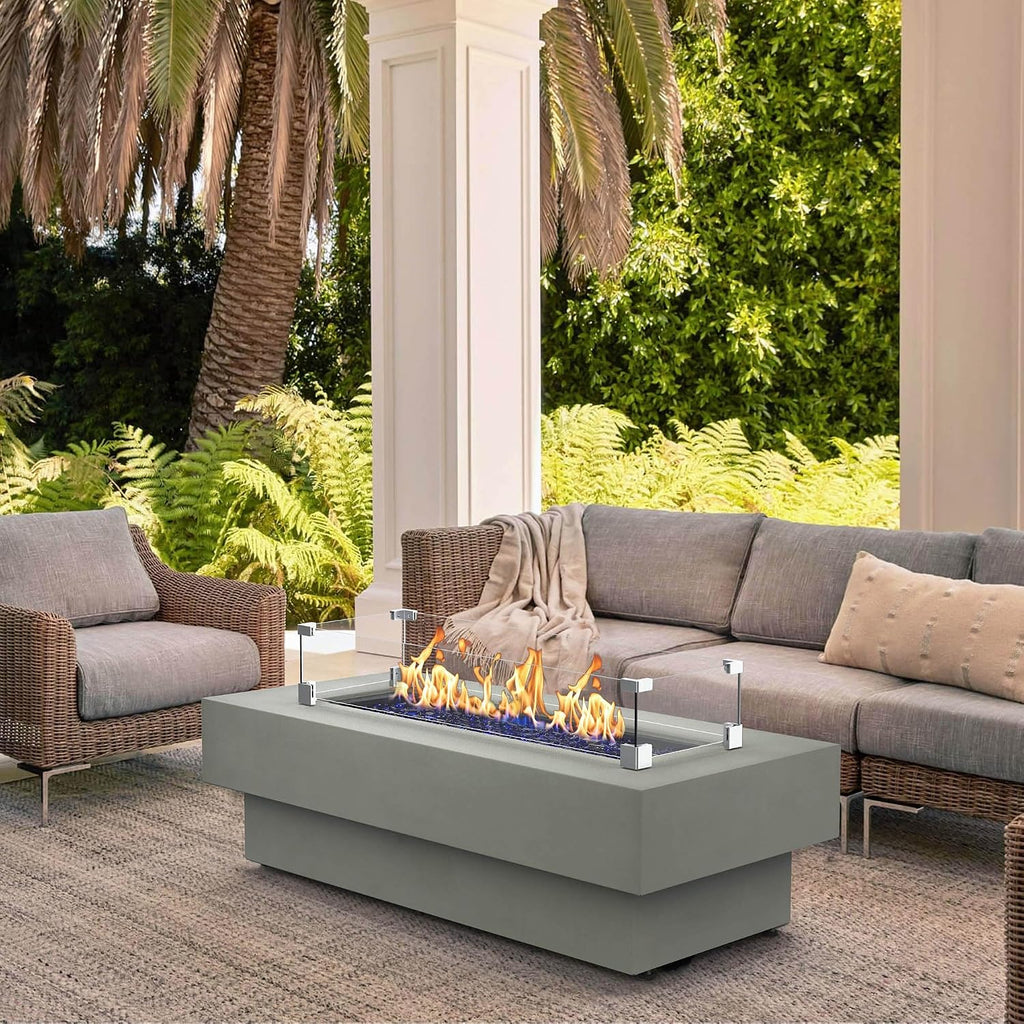 48-inch Fire Table with Natural Gas Conversion Kit & Wind Glass Shield, 50,000BTU Outdoor Modern Patio Fire Pit Table