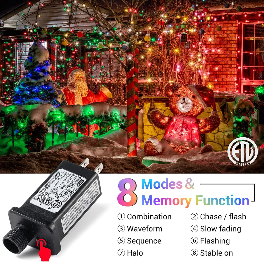 82ft 1000 LED Cluster Christmas Lights - Dark Green Wire Christmas Tree Lights - 8 Modes Outdoor Waterproof Christmas
