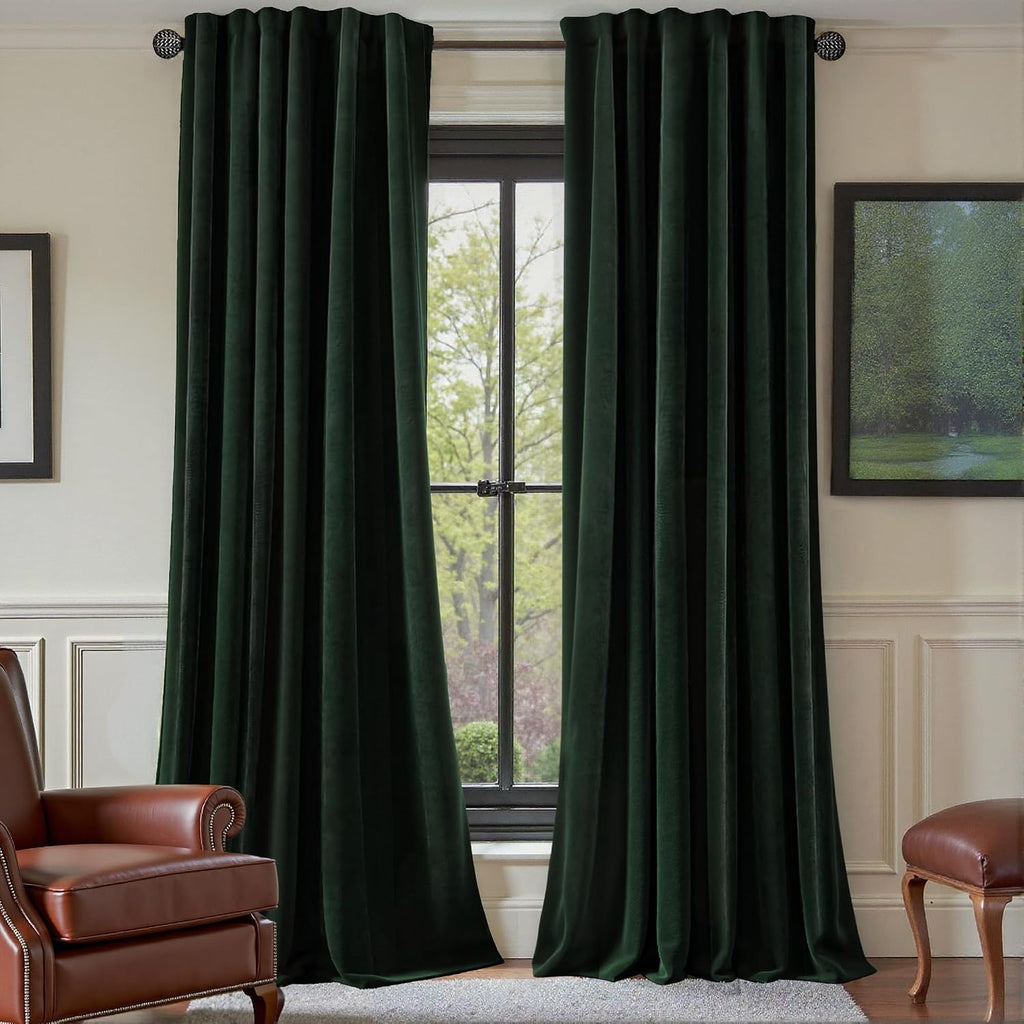Dark Green Velvet Curtains Thermal Insulated Blackout Curtain for Bedroom Window Living Room Darkening Luxury Vintage