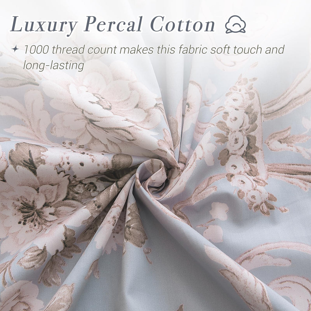 Shabby Floral Print King Size Bed Sheets Set Luxury Bedding Collections 100% Egyptian Cotton Deep Pocket Bedsheets