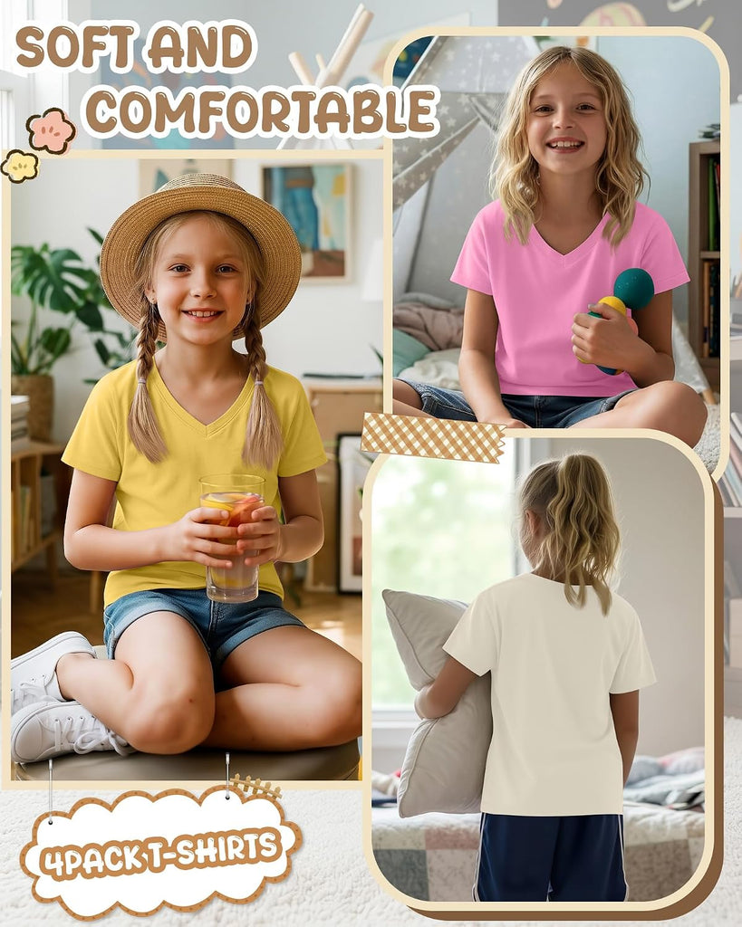 4 Pack Girls V Neck T Shirts Kids Tops