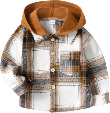Toddler Baby Boy Plaid Flannel Hooded Button Down Shirt