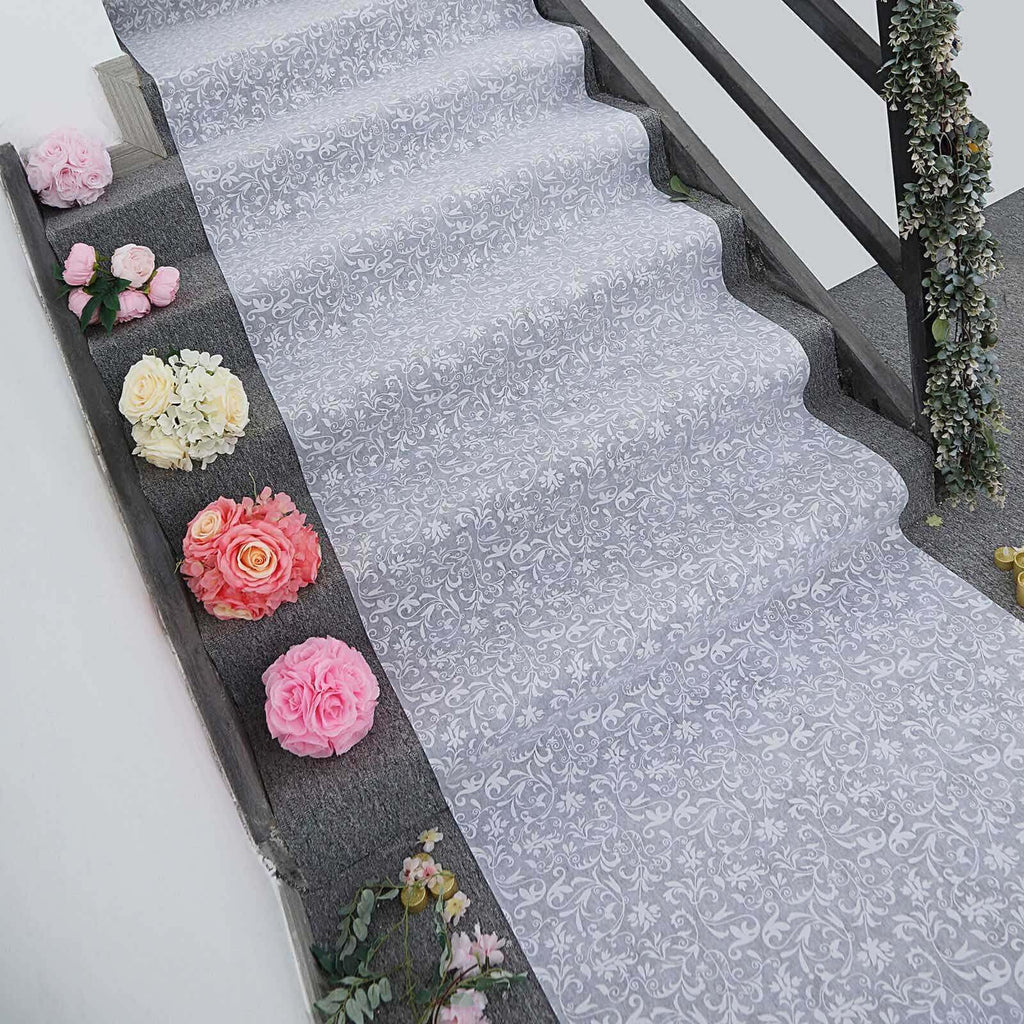 3ft x 100ft White Floral Lace Aisle Runner, Long Decorative Lace Carpet for Wedding Ceremonies, Banquets, and Church