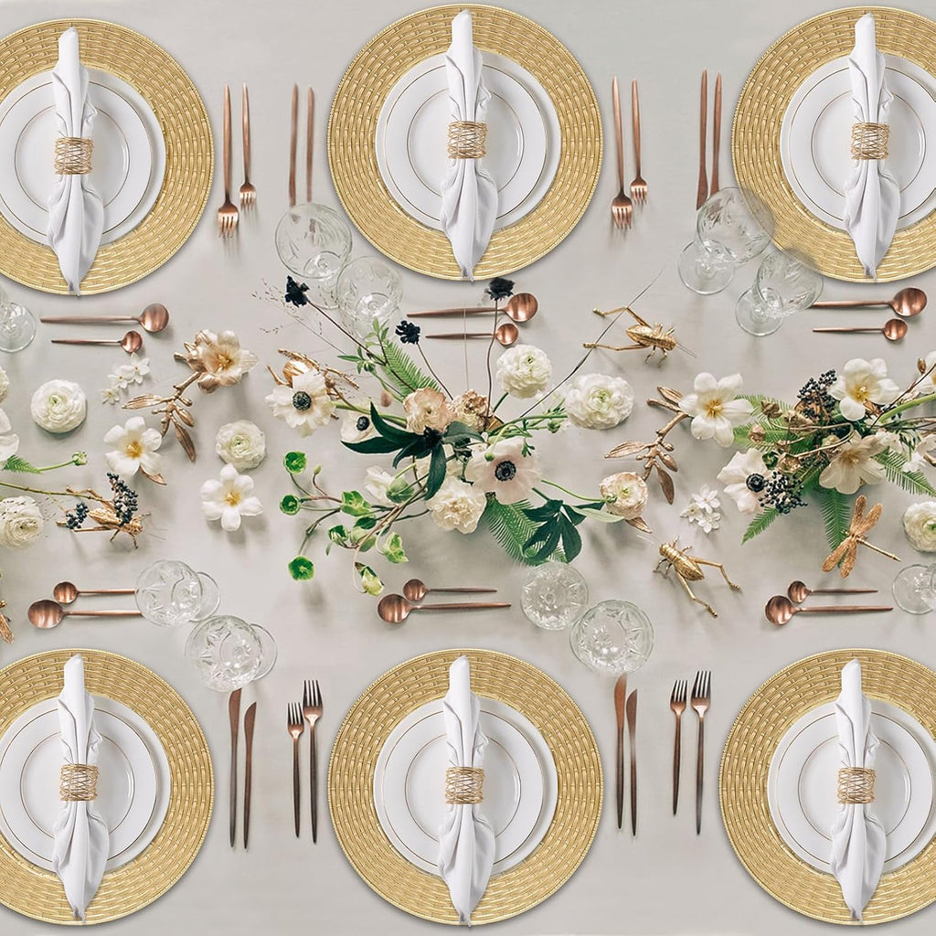 Faux Rattan Charger Plates, Round Gold Plate Chargers - Set of 12