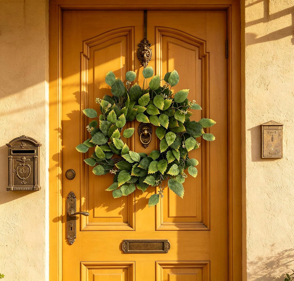 26" Green Hibiscus & Eucalyptus Leaf Wreath for Front Door - Large Artificial Greenery Outdoor Wreath for Porch