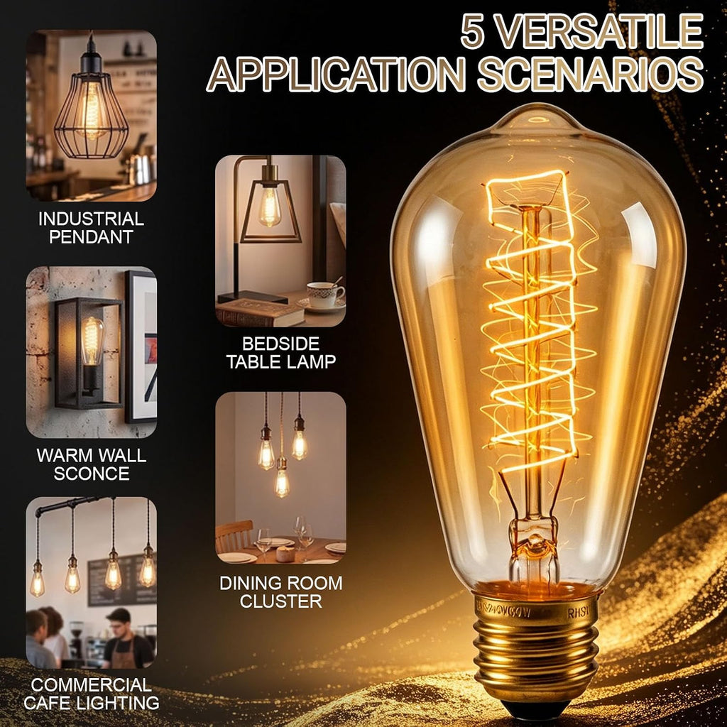 60W ST64 Incandescent Edison Light Bulbs Amber E26 4 Pack, Dimmable