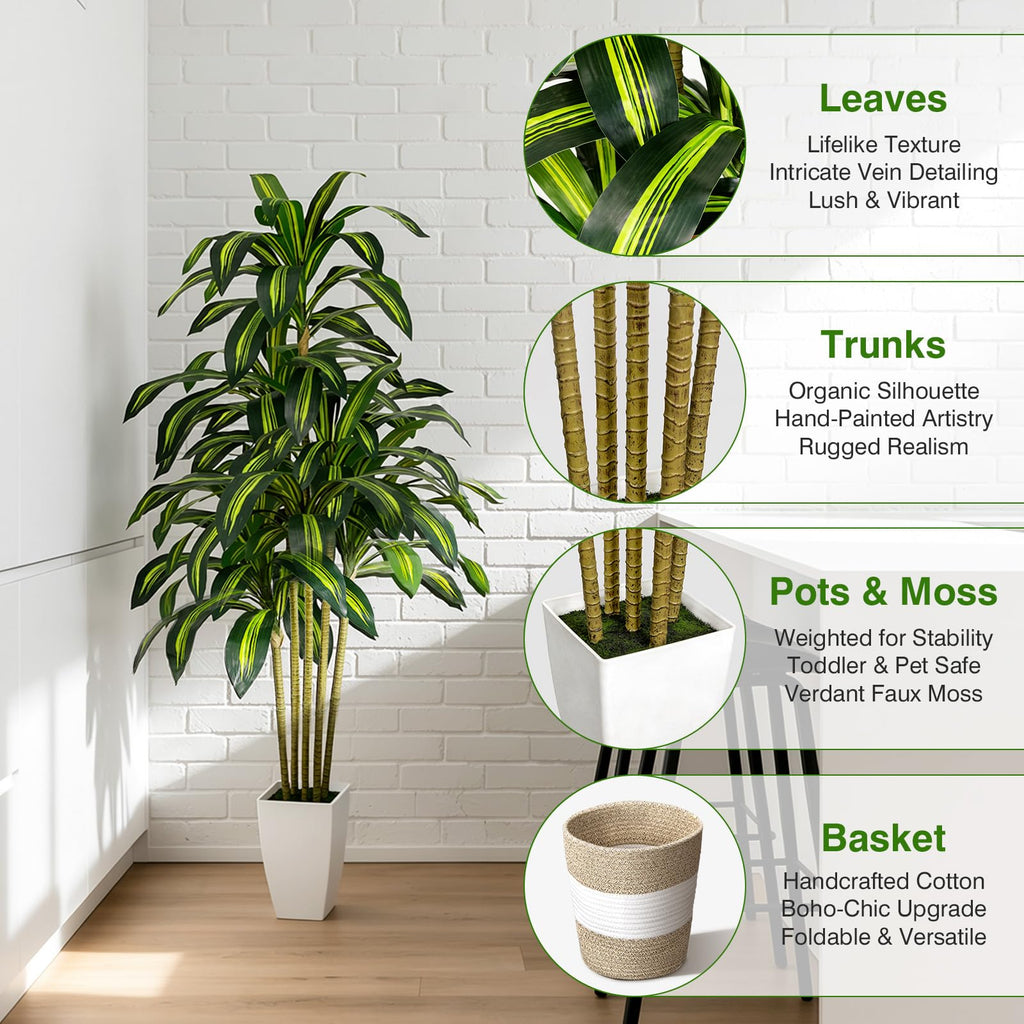 5FT Faux Dracaena Plant with Planter & Built-in Basket