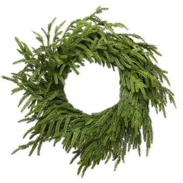 24 Inch Christmas Wreaths for Front Door Real Touch Norfolk Pine Wreath for Winter Indoor&Outdoor Porch Windows Wall