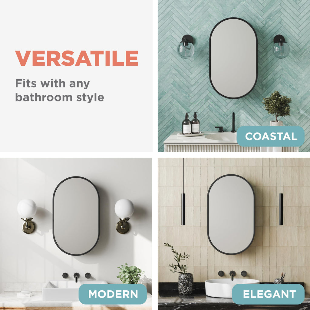 Bathroom Medicine Cabinet with Mirror, Oval Bathroom Wall Cabinet with Rustproof Aluminum Frame, 3 Shelves, Surface
