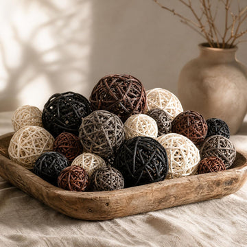 Decorative Balls for Bowl Centerpiece, Wicker Rattan - Set of 42