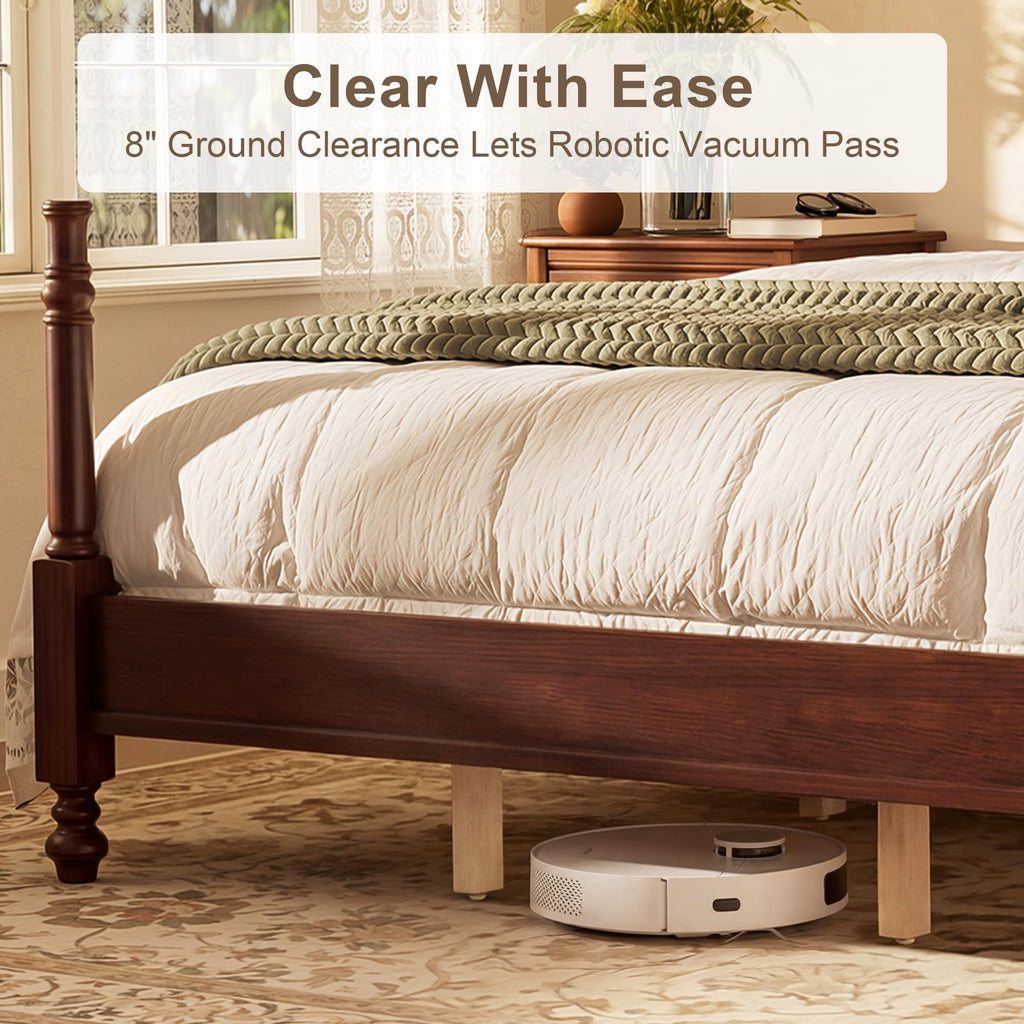Spindle Platform Bed with Headboard, Dark Walnut