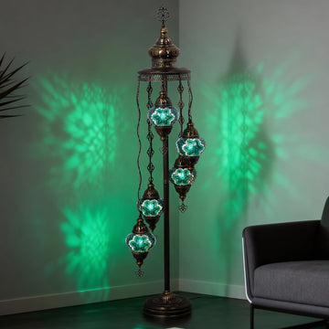 Turkish Mosaic Floor Lamp, 5 Globe Boho Lighting, Green