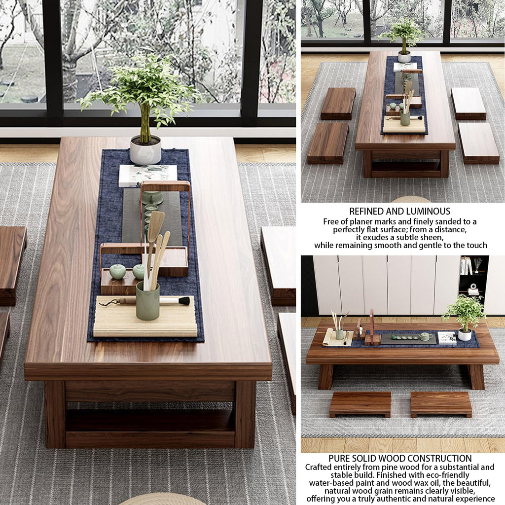 Solid Wood Japanese Floor Table Japanese Low Table Low-Profile Design Ideal for Tatami Seating Bedrooms and Tea