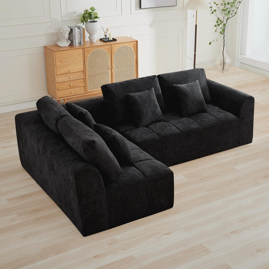 110''Modular Sectional Couches, Cloud Boneless Compressed Sofa Left Facing Chaise, Oversized L Shaped 4 Seater