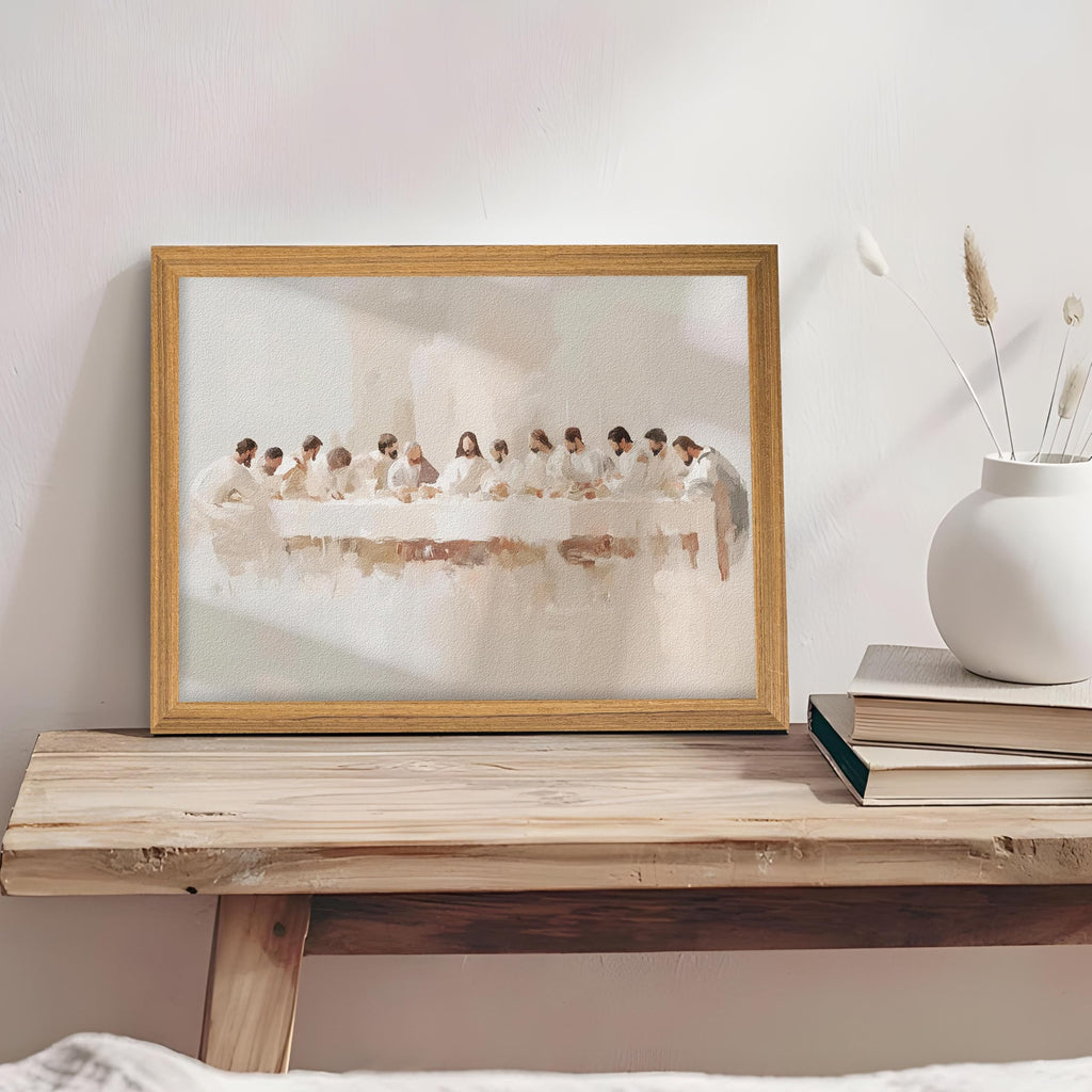 Framed 3D Textured Jesus The Last Supper Wall Art, Hand Drawn Sandstone Christian Wall Decor Painting, Leonardo da