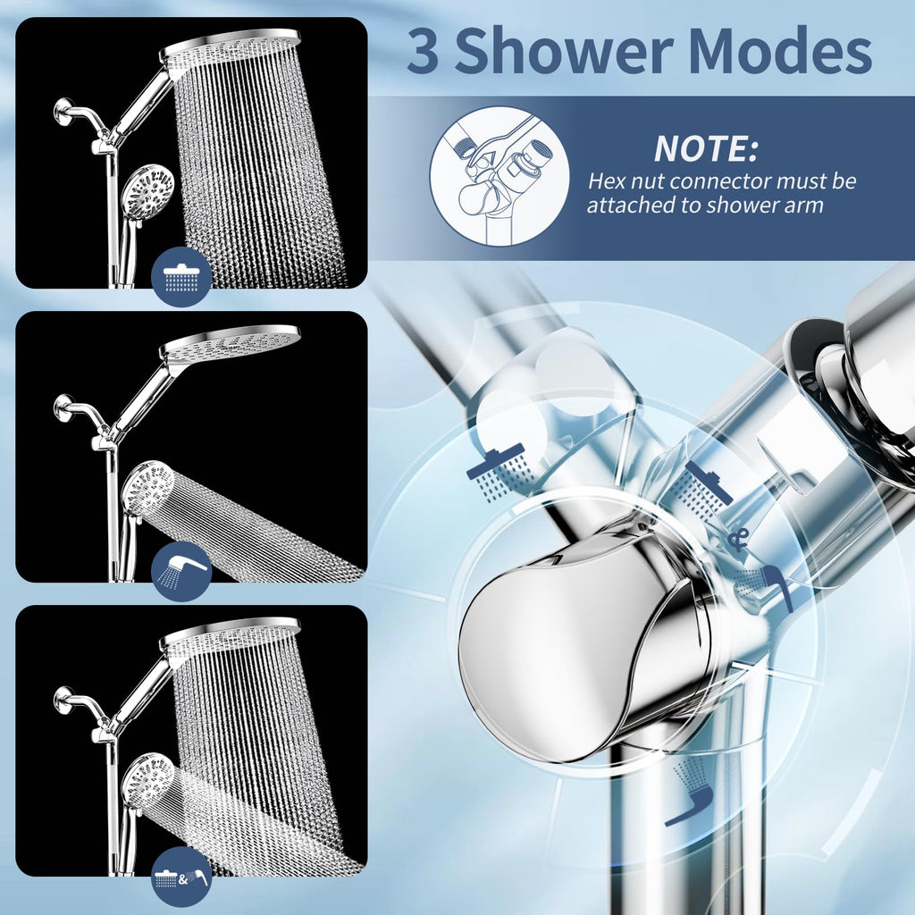 High Pressure Dual Shower Head with Handheld Spray Combo