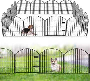 Metal Garden Fence with Gate 28in (H) x 37.3ft (L), 1 Gate + 15 Panels Dog Fences Border Fence Animal Barrier, No Dig