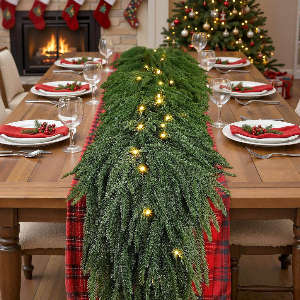 9FT Artificial Christmas Garland with Lights, Norfolk Pine Garland