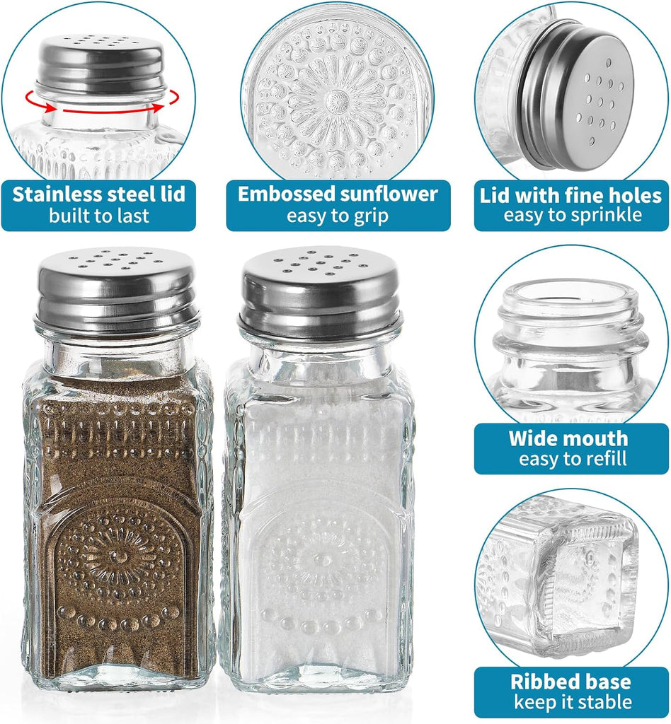 Glass Oil and Vinegar Cruet Set, Salt & Pepper Shakers with Holder - Set of 4