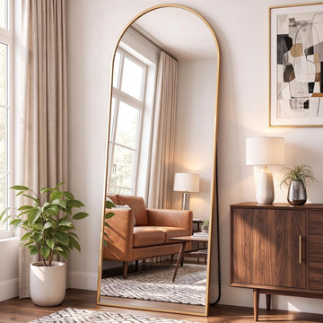 64"x21" Arched Full Length Mirror with Stand, Full Body Floor Mirror