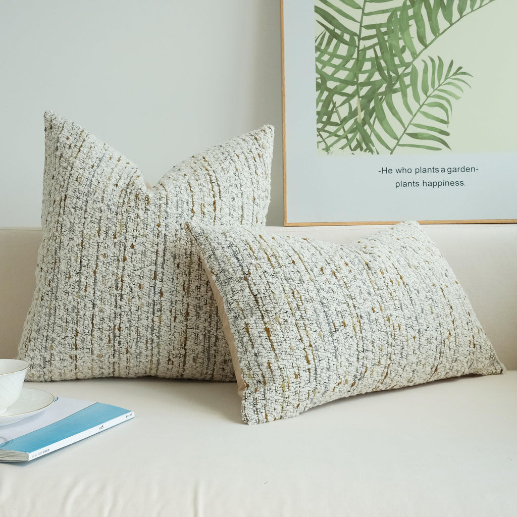 Pack of 2 Boucle Throw Pillow Covers, Beige, 24 x 24 Inch