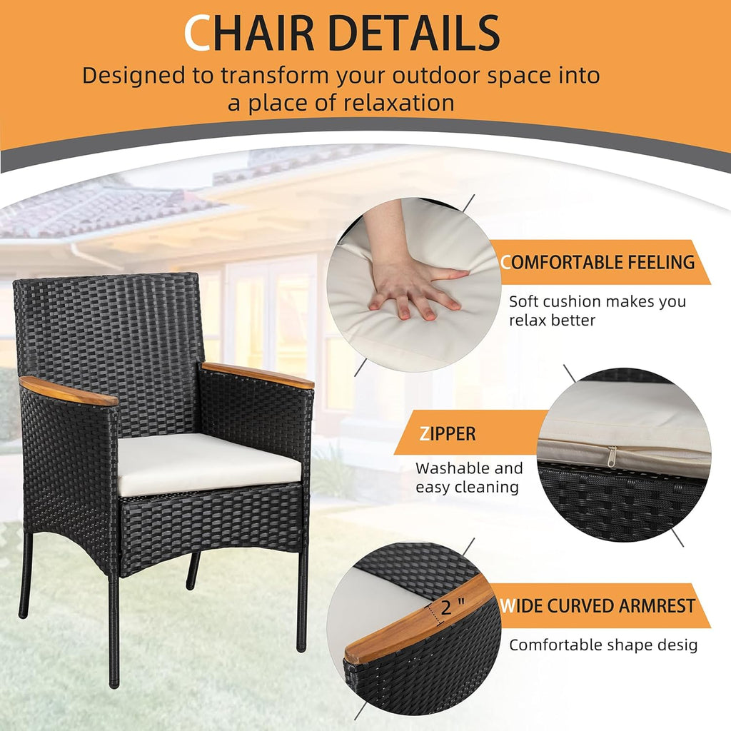 4-Piece Patio Furniture Set, Outdoor Wicker Patio Conversation Furniture Set with Cushions and Wooden Tabletop for