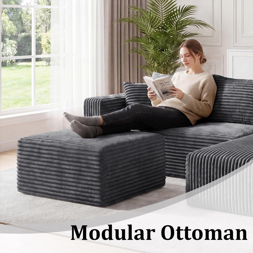 Boneless Ottoman Cloud Foot Rest, Modular Sectional Couch Foot Stool Gray