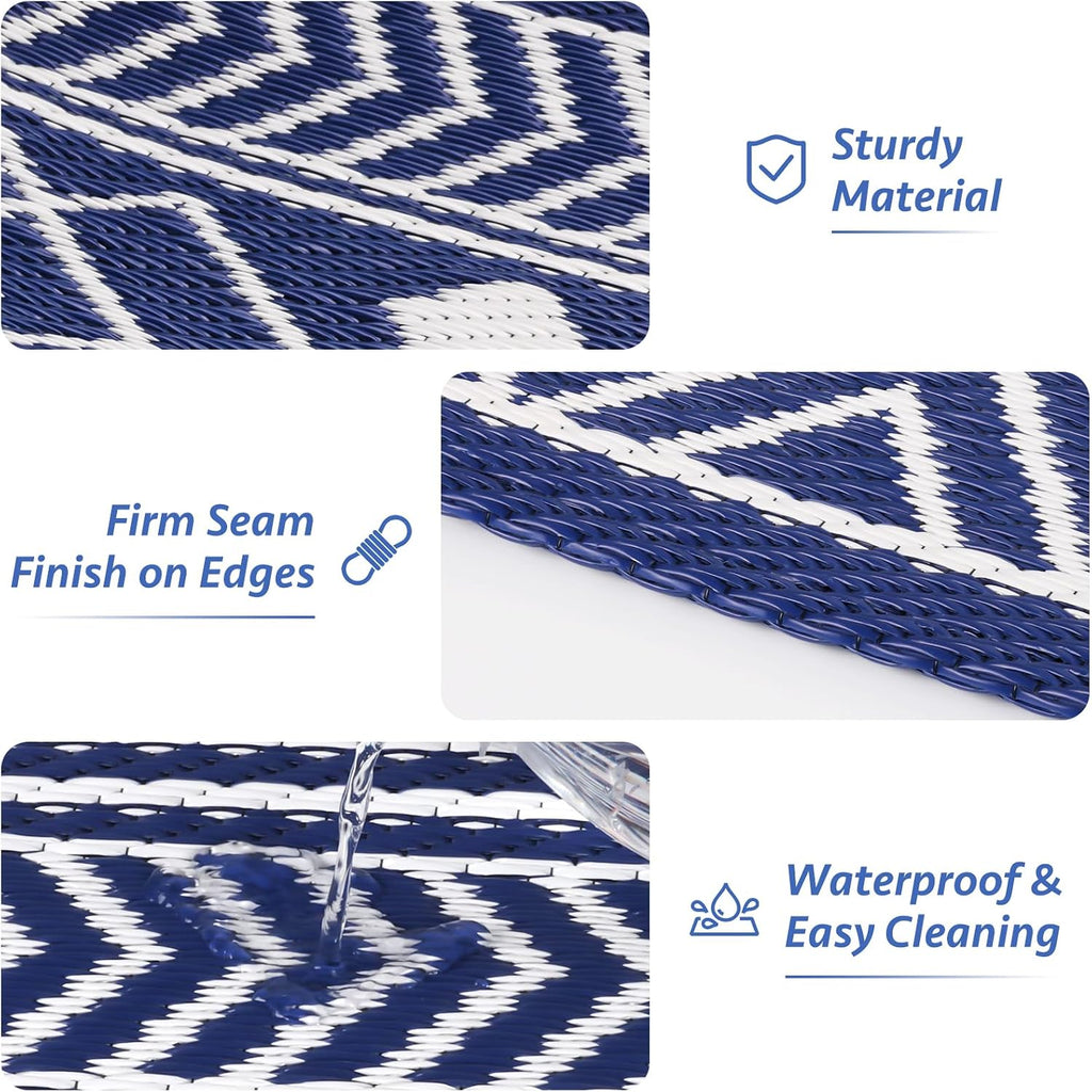 Outdoor Rug, Reversible Outdoor Plastic Straw Rugs, Blue