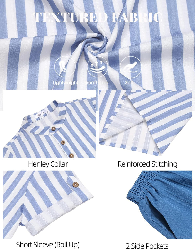 Boys 2 Pieces Set Textured Henley Shirts & Shorts Set