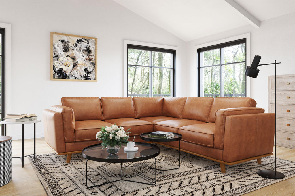 Artisan Full Leather Sofa - Pure Full Italian Nappa Leather Couch, Solid Wood Accent, Ultimate Comfort (Cognac