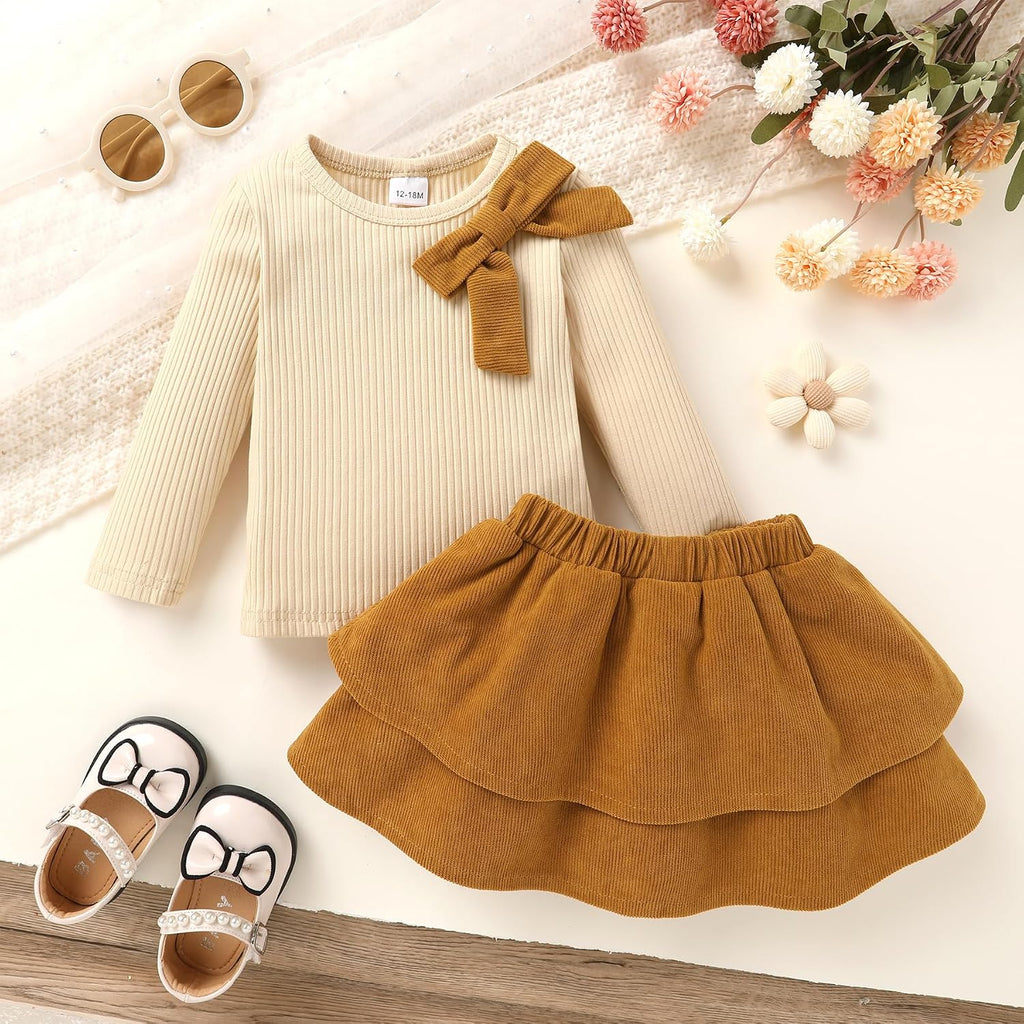 Toddler Girl Outfits Fall Winter Knit Bow Tops Cute Skirt Set