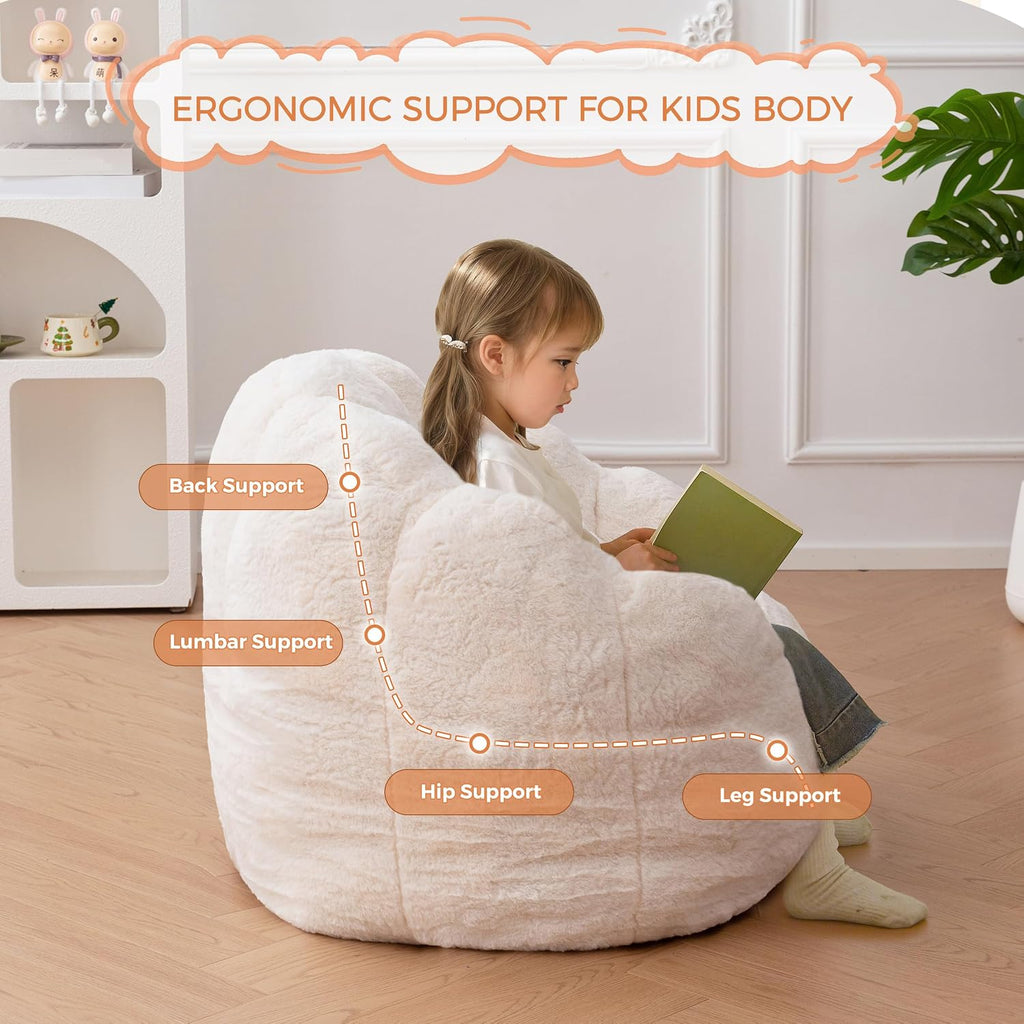 Kids Bean Bag Chair, Floral Shaped Bean Bag Sofa, Beige