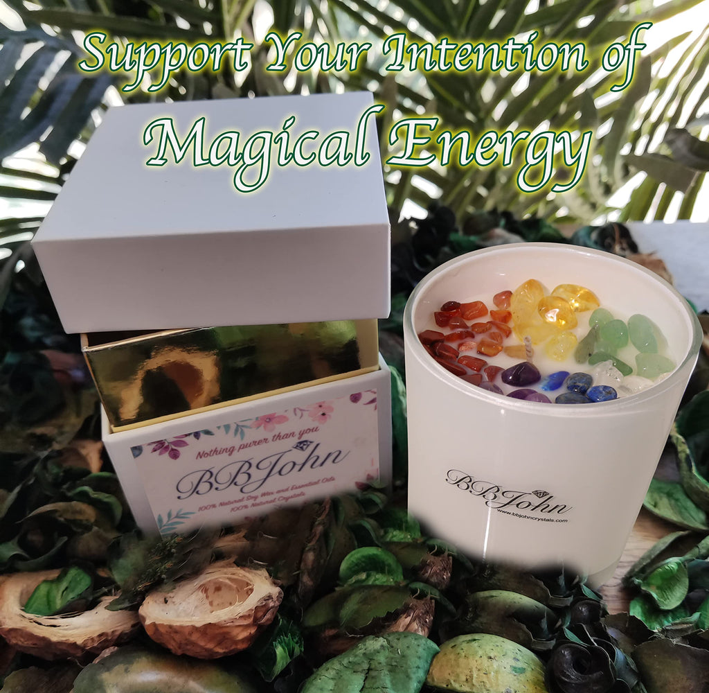 Chakra Crystal Candle - Manifestation Intention - Healing Crystals Gemstones - Seven Chakras Stones - Meditation