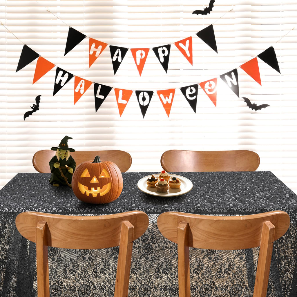 60 x 120 Inch Black Lace Tablecloth - Elegant Vintage Overlay for Rustic Boho Weddings, Bridal Showers, and Parties